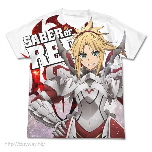 Fate系列 : 日版 (加大)「紅 Saber (Mordred)」白色 全彩 T-Shirt