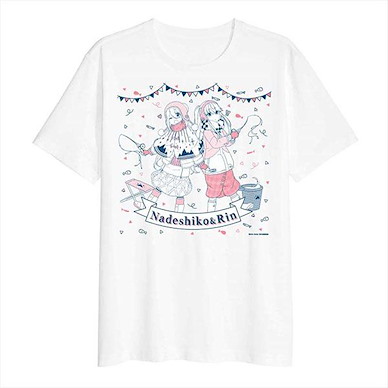 搖曳露營△ (大碼)「各務原撫子 + 志摩凜」釣魚 Ver. 白色 T-Shirt Wakasagi T-Shirt【Laid-Back Camp】