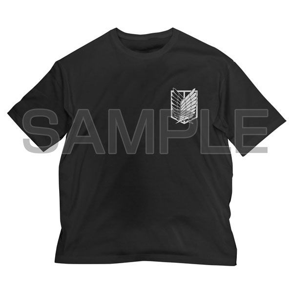 進擊的巨人 : 日版 (大碼) 調查兵團 寬鬆 黑色 T-Shirt