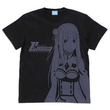 Re：從零開始的異世界生活 (細碼)「艾米莉婭」黑色 T-Shirt Emilia All Print T-Shirt /BLACK-S【Re:Zero】