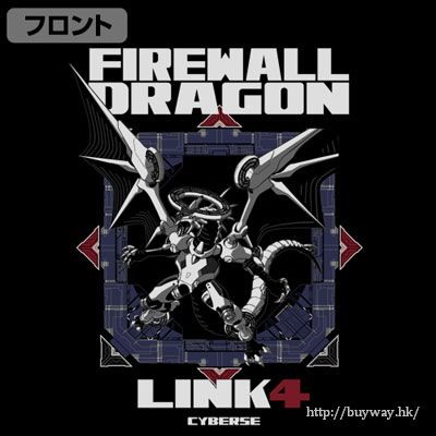 遊戲王 系列 : 日版 (中碼)「Firewall Dragon」黑色 T-Shirt
