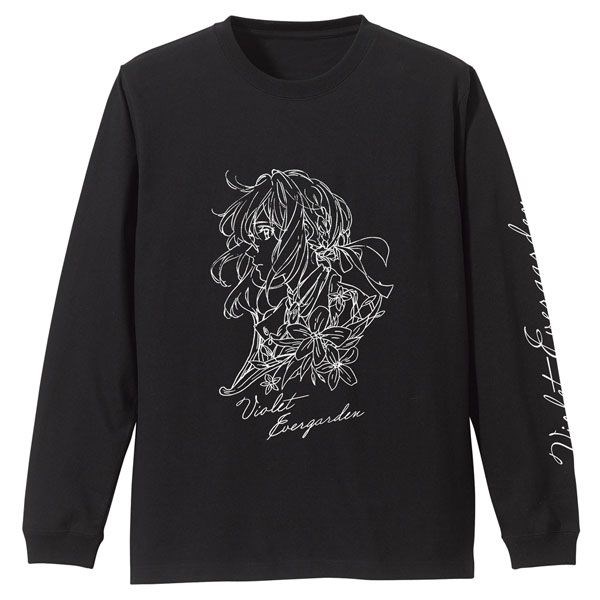 紫羅蘭永恆花園 : 日版 (大碼)「薇爾莉特」插畫 長袖 黑色 T-Shirt
