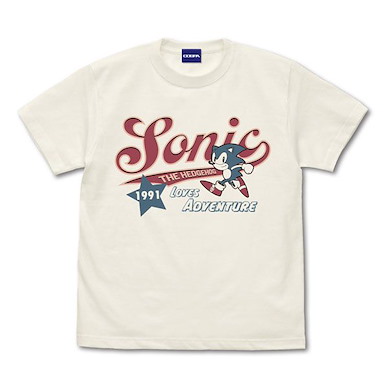 超音鼠 (細碼)「超音鼠」LOVES ADVENTURE 1991 香草白 T-Shirt Sonic American T-Shirt /VANILLA WHITE-S【Sonic the Hedgehog】