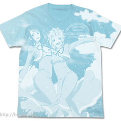 藍海少女！ (大碼)「光 + 雙葉」水藍 T-Shirt Hikarai & Futaba All Print T-Shirt / AQUA BLUE - L【Amanchu!】