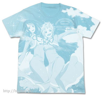 藍海少女！ (大碼)「光 + 雙葉」水藍 T-Shirt Hikarai & Futaba All Print T-Shirt / AQUA BLUE - L【Amanchu!】
