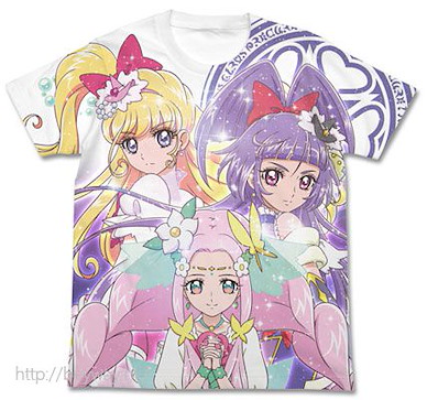 光之美少女系列 (大碼)「奇跡天使 + 魔法天使 + 幸福天使」白色 全彩 T-Shirt Full Graphic T-Shirt / WHITE - L【Pretty Cure Series】