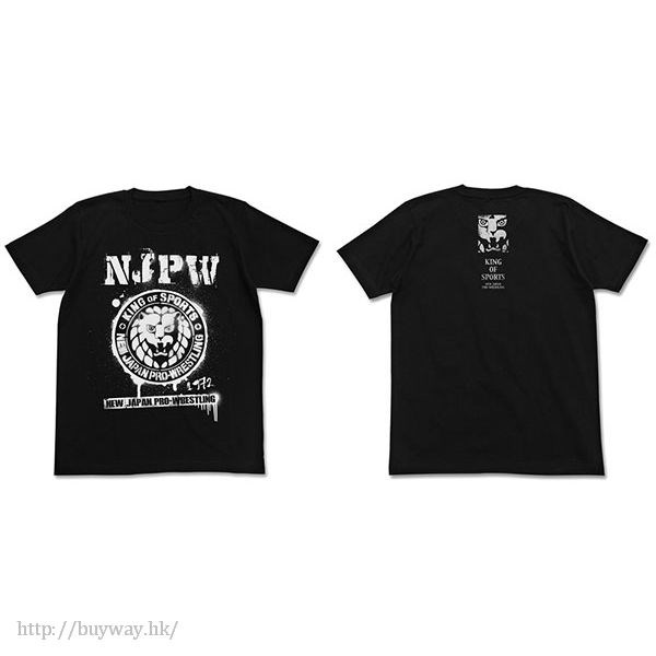 新日本職業摔角 : 日版 (大碼)「NJPW」獅子標誌 黑色 T-Shirt