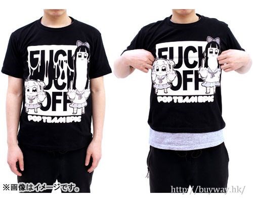 Pop Team Epic : 日版 (加大)「POP子 + PIPI美」黑色 T-Shirt