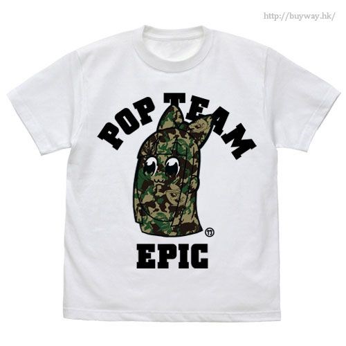 Pop Team Epic : 日版 (細碼)「PIPI美」迷彩圖像 白色 T-Shirt