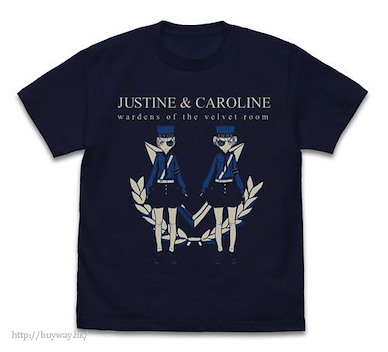 女神異聞錄系列 (細碼)「芮絲汀娜 + 卡蘿莉娜」深藍色 T-Shirt Justine & Caroline T-Shirt /NAVY-S【Persona Series】