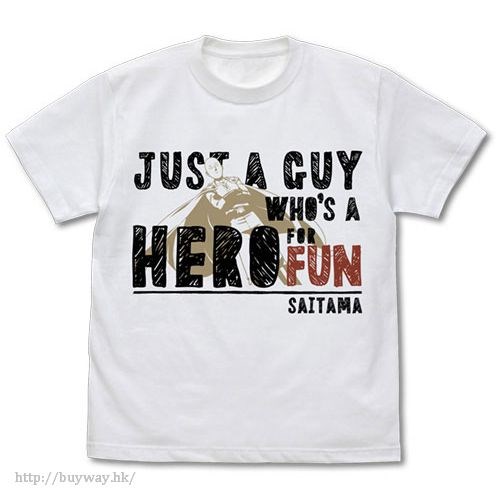 一拳超人 : 日版 (大碼)「埼玉」JUST A GUY WHO's A HERO FOR FUN 白色 T-Shirt