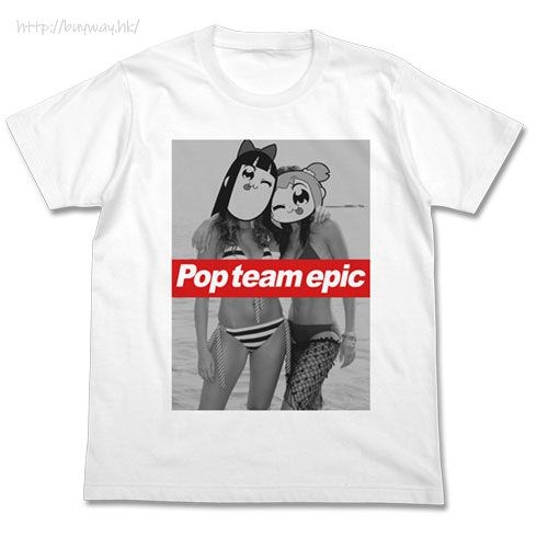 Pop Team Epic : 日版 (加大)「POP子 + PIPI美」水著 白色 T-Shirt