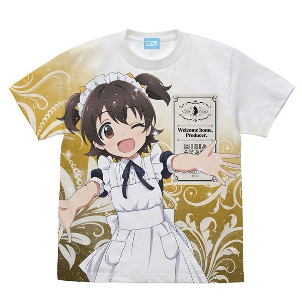 偶像大師 灰姑娘女孩 : 日版 (細碼)「赤城米莉亞」Cure Maid Café 合作 全彩 白色 T-Shirt