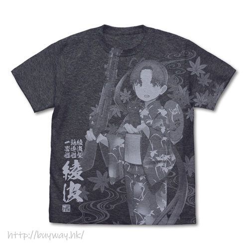 艦隊 Collection -艦Colle- : 日版 (加大)「綾波」夏祭浴衣mode 深灰藍色 T-Shirt