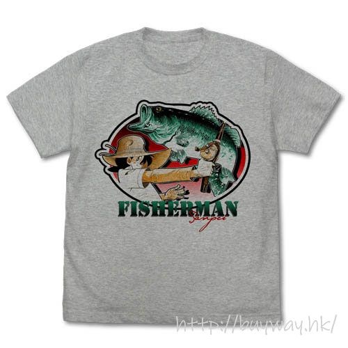 天才小釣手 : 日版 (細碼)「三平三平」釣上黑鱸 混合灰色 T-Shirt