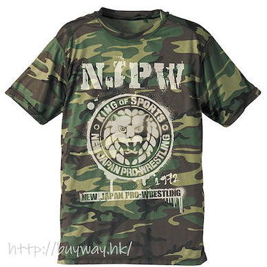 新日本職業摔角 (中碼)「NJPW」獅子標誌 迷彩綠 T-Shirt Lion Mark Camouflage Dry T-Shirt /WOOD LAND-M【New Japan Pro-Wrestling】