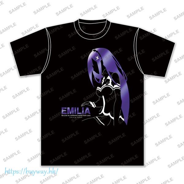 Re：從零開始的異世界生活 : 日版 (大碼)「艾米莉婭」鋁箔印刷 黑色 T-Shirt
