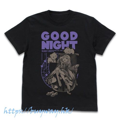 在魔王城說晚安 : 日版 (中碼)「栖夜公主 + 惡魔小熊」黑色 T-Shirt
