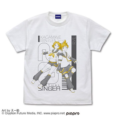 VOCALOID系列 (大碼)「鏡音連 + 鏡音鈴」えー助氏 插圖 白色 T-Shirt Kagamine Rin / Len T-Shirt E-suke Ver. /WHITE-L【VOCALOID Series】