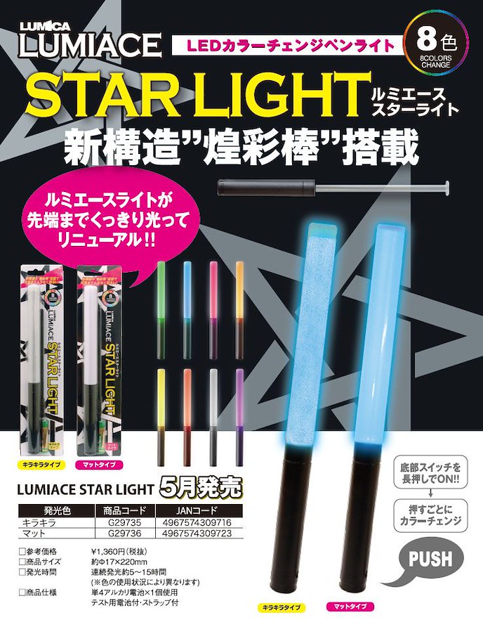 周邊配件 : 日版 LUMICA STARLIGHT Krakira 加油棒 (長約 220mm) (螢光棒 8 色)