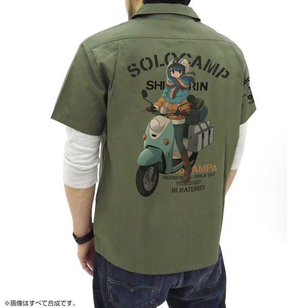 搖曳露營△ : 日版 (大碼)「志摩凜」& 摩托車 墨綠色 工作襯衫