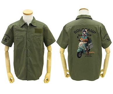 搖曳露營△ (中碼)「志摩凜」& 摩托車 墨綠色 工作襯衫 Rin Shima & Scooter Full Color Work Shirt /MOSS-M【Laid-Back Camp】