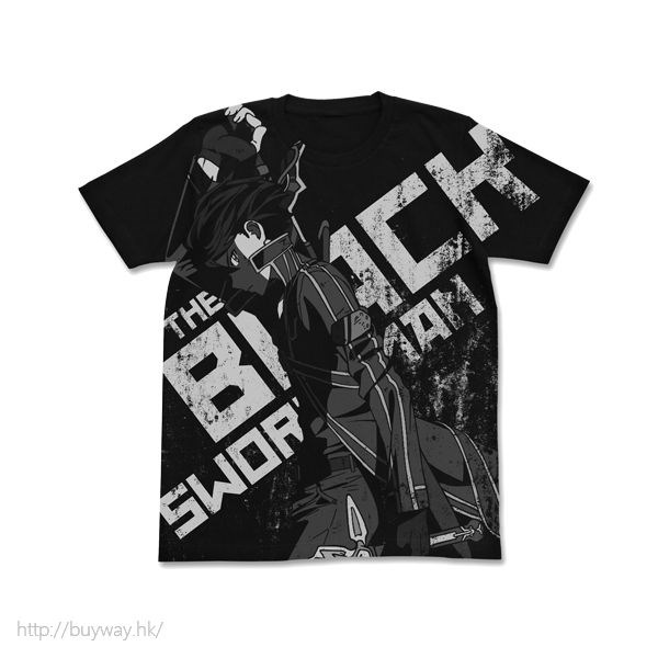 刀劍神域系列 : 日版 (大碼)「桐人」黒の剣士 黑色 T-Shirt