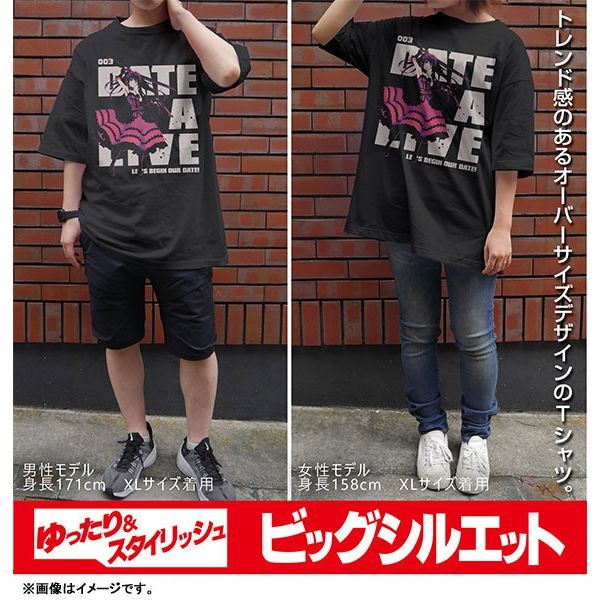 約會大作戰 : 日版 (加大)「時崎狂三」寬鬆 黑色 T-Shirt