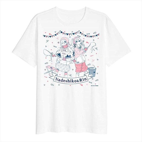 搖曳露營△ : 日版 (大碼)「各務原撫子 + 志摩凜」釣魚 Ver. 白色 T-Shirt
