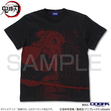 鬼滅之刃 (中碼)「煉獄杏壽郎」黑色 T-Shirt Kyojuro Rengoku All Print T-Shirt /BLACK-M【Demon Slayer: Kimetsu no Yaiba】
