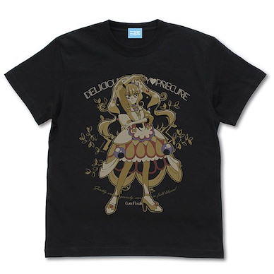 光之美少女系列 (加大)「菓彩甘寧 / 甜點天使」美味Party♡光之美少女 黑色 T-Shirt Delicious Party Pretty Cure Cure Finale T-Shirt /BLACK-XL【Pretty Cure Series】