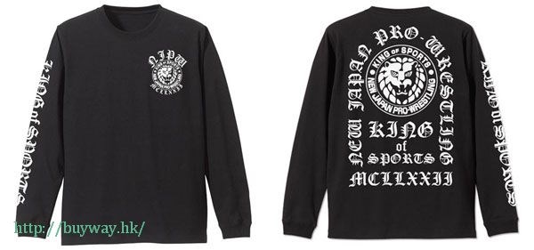 新日本職業摔角 : 日版 (大碼)「獅子」圖案 長袖 黑色 T-Shirt