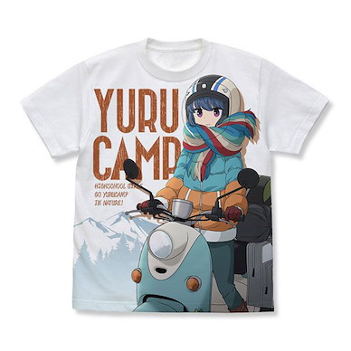 搖曳露營△ (大碼)「志摩凜」騎摩托車 白色 全彩 T-Shirt Rin Shima & Scooter Full Graphic T-Shirt /WHITE-L【Laid-Back Camp】