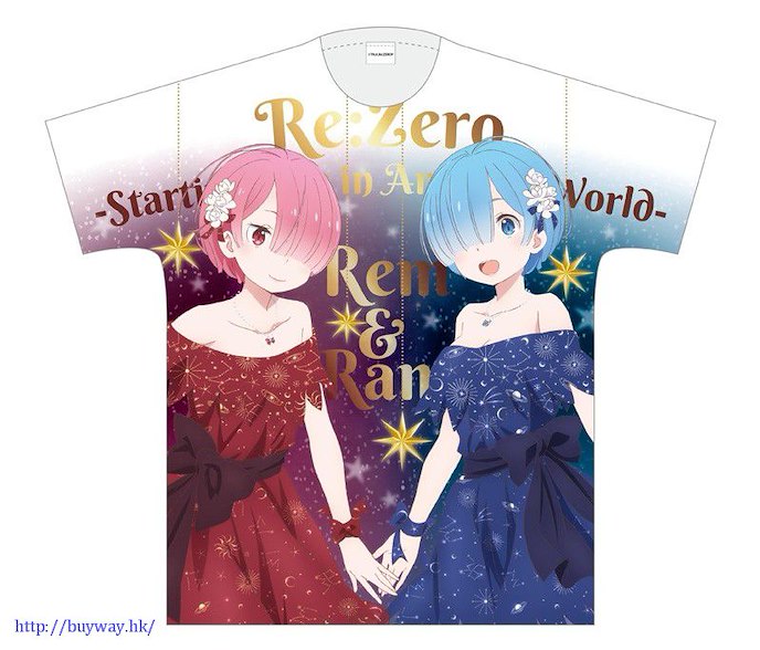 Re：從零開始的異世界生活 : 日版 (大碼)「雷姆 + 拉姆」晚裝 T-Shirt
