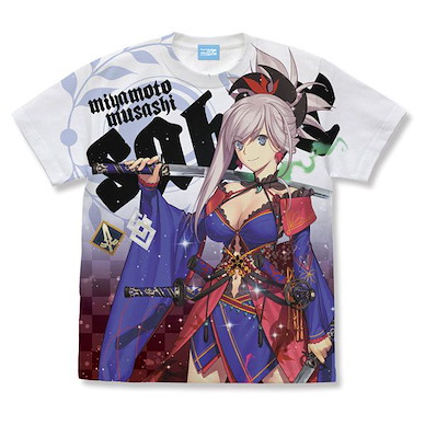 Fate系列 (細碼)「Saber (宮本武蔵)」彩色圖案 T-Shirt白色 Saber/Musashi Miyamoto Full Graphic T-Shirt /WHITE-S【Fate Series】