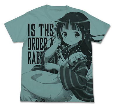 請問您今天要來點兔子嗎？ (大碼)「宇治松千夜」藍色 T-Shirt T-Shirt Cocoa Sage Blue【Is the Order a Rabbit?】(Size: Large)