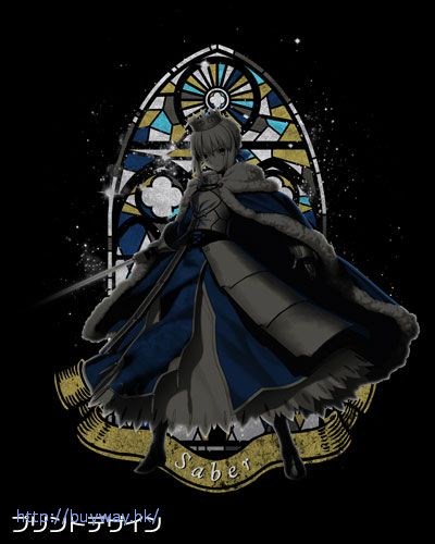 Fate系列 : 日版 (大碼)「Saber (Altria Pendragon)」黑色 T-Shirt