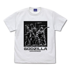 哥斯拉系列 (細碼)「哥斯拉」歷代身高對比圖 白色 T-Shirt Successive Generations Godzilla Height Comparison Chart T-Shirt /WHITE-S【Godzilla Series】