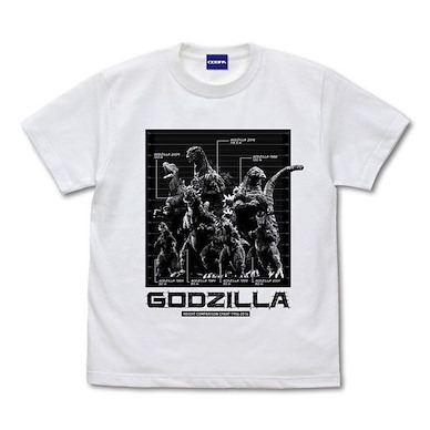 哥斯拉系列 (細碼)「哥斯拉」歷代身高對比圖 白色 T-Shirt Successive Generations Godzilla Height Comparison Chart T-Shirt /WHITE-S【Godzilla Series】