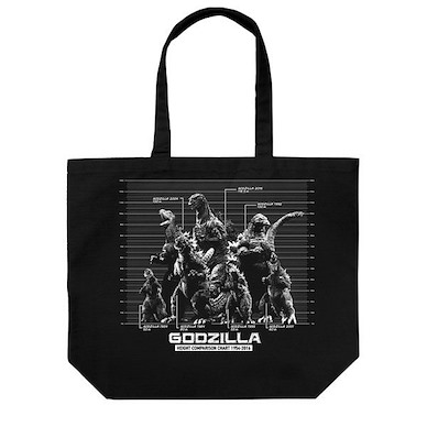 哥斯拉系列 「哥斯拉」歷代身高對比圖 黑色 大容量 手提袋 Successive Generations Godzilla Height Comparison Chart Large Tote Bag /BLACK【Godzilla Series】