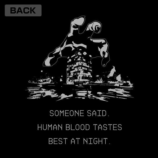 徹夜之歌 : 日版 (中碼)「七草薺」SOMEONE SAID HUMAN BLOOD TASTES BEST AT NIGHT 墨黑色 T-Shirt