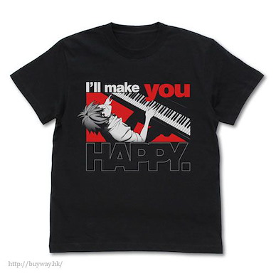 新世紀福音戰士 (細碼)「渚薰」I'll make you HAPPY. 黑色 T-Shirt "Kaworu Nagisa & Piano" T-Shirt / BLACK - S【Neon Genesis Evangelion】
