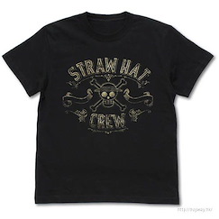 海賊王 : 日版 (大碼)「草帽海賊團」復古金 黑色 T-Shirt