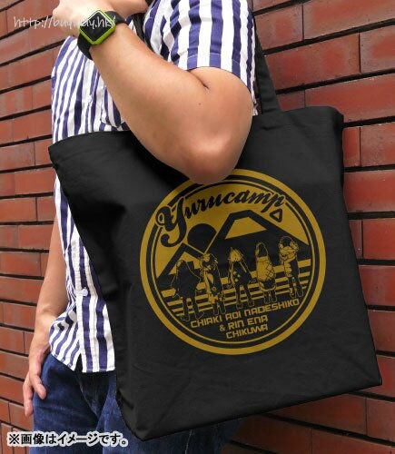 搖曳露營△ : 日版 「yurucamp」黑色 大容量 手提袋