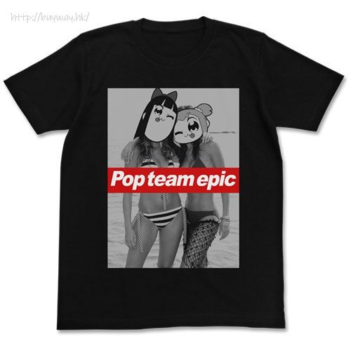 Pop Team Epic : 日版 (細碼)「POP子 + PIPI美」水著 黑色 T-Shirt