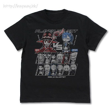 異世界四重奏 (加大)「惠惠 + 雷姆」PLAYER SELECT 黑色 T-Shirt Player Select T-Shirt /BLACK-XL【Isekai Quartet】