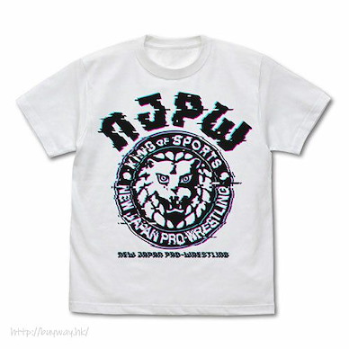 新日本職業摔角 (大碼)「NJPW」獅子標誌 白色 T-Shirt Lion Mark T-Shirt Glitch Ver./WHITE-L【New Japan Pro-Wrestling】