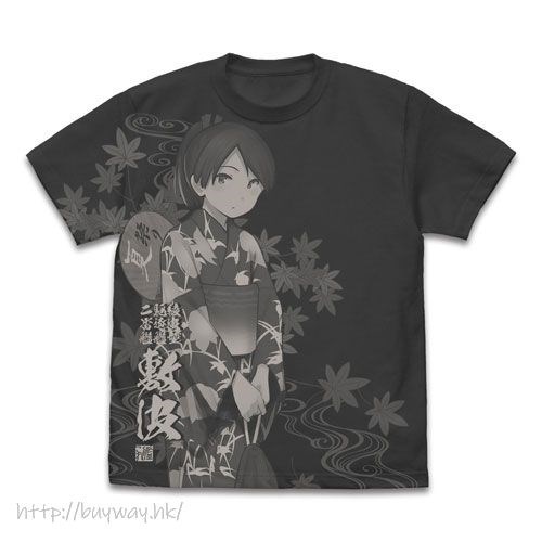 艦隊 Collection -艦Colle- : 日版 (加大)「敷波」夏祭浴衣mode 墨黑色 T-Shirt