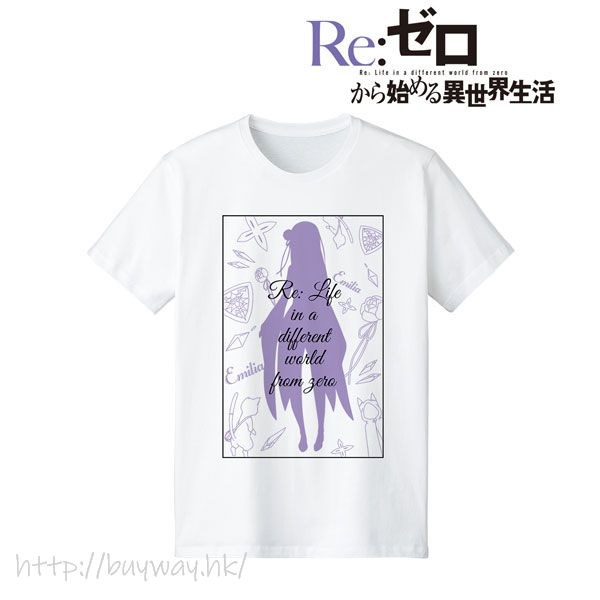 Re：從零開始的異世界生活 : 日版 (加大)「艾米莉婭」Line Art 男裝 白色 T-Shirt