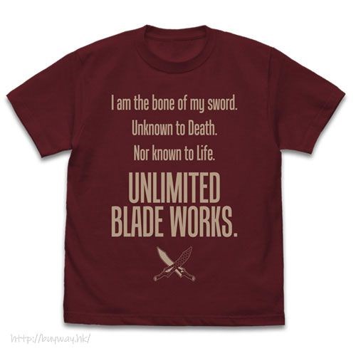 Fate系列 : 日版 (中碼) 劇場版「Fate/stay night [Heaven's Feel]」Unlimited Blade Works Ver. 2.0 酒紅色 T-Shirt